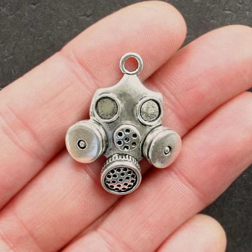 2 Gas Mask Antique Silver Tone Charms - SC1526