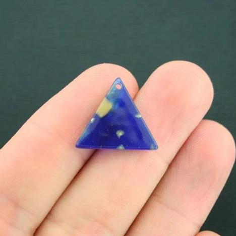 SALE 2 Triangle Imitation Royal Blue Tortoiseshell Resin Charms - 2 Sided - Z412