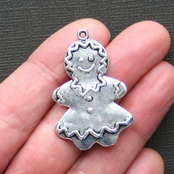 2 Gingerbread Girl Antique Silver Tone Charms - XC042