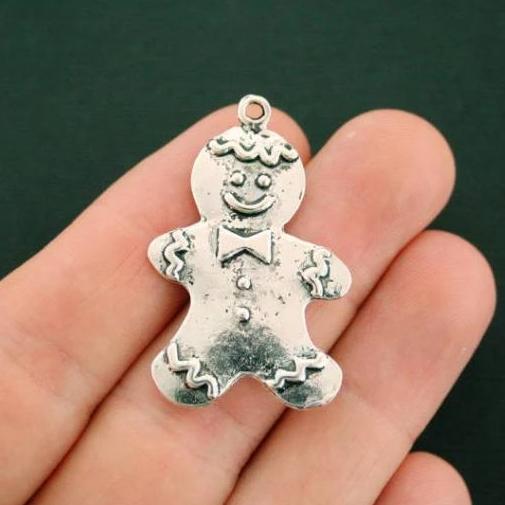 2 Gingerbread Man Antique Silver Tone Charms - XC041