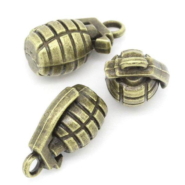 2 breloques ton bronze antique Grenade 3D - BC801
