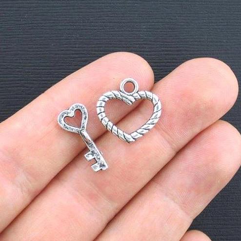 Heart Silver Tone Toggle Clasps 19mm x 8mm - 2 Sets 4 Pieces - SC3350