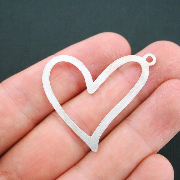 2 Heart Connector Antique Silver Tone Charms - SC4951