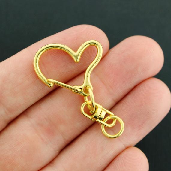 Heart Shape Gold Tone Lobster Clasps with Swivel Connectors - 47mm x 24mm - 2 Pieces - Z836