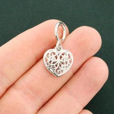 2 Heart Silver Tone Charms 2 Sided - SC6570