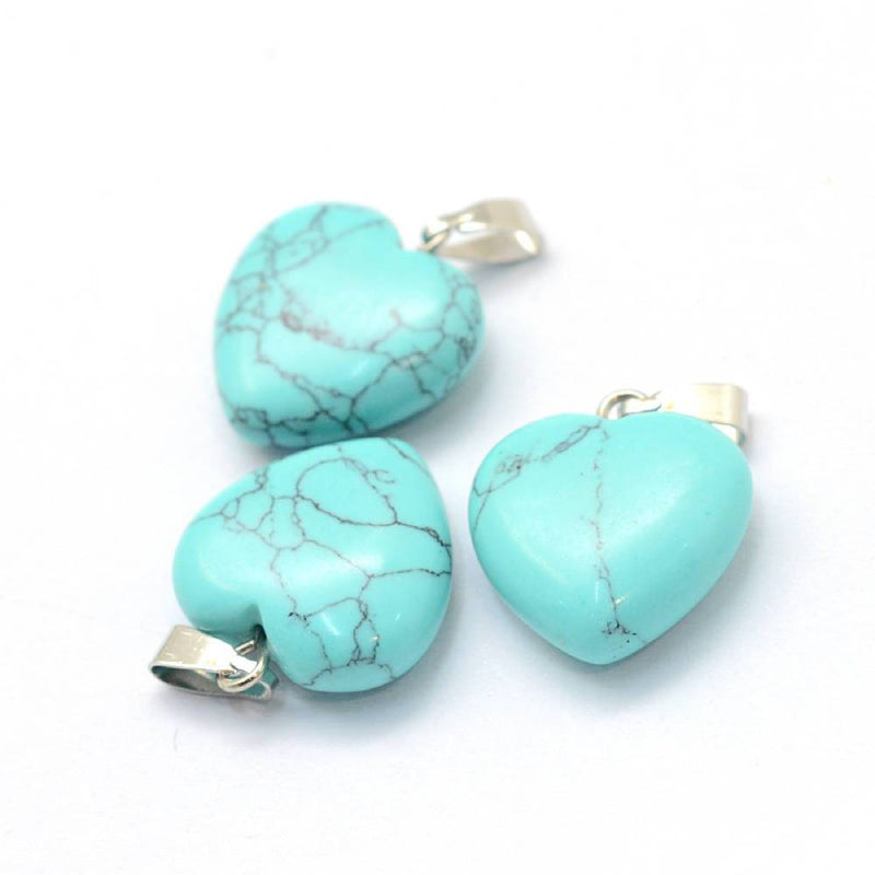 2 Heart Imitation Turquoise Silver Tone Charms - Z298