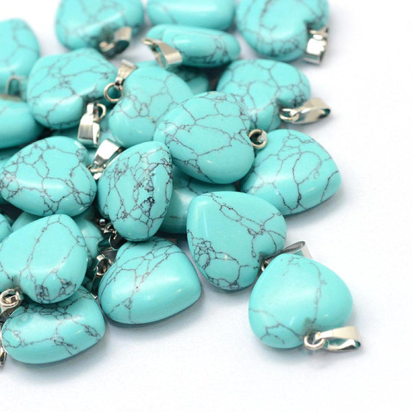 2 charmes de ton argent turquoise imitation coeur - Z298