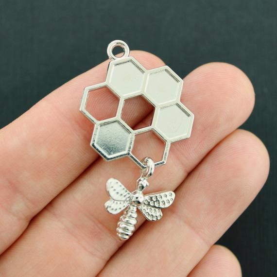 2 Honeycomb Silver Tone Charms - SC5848