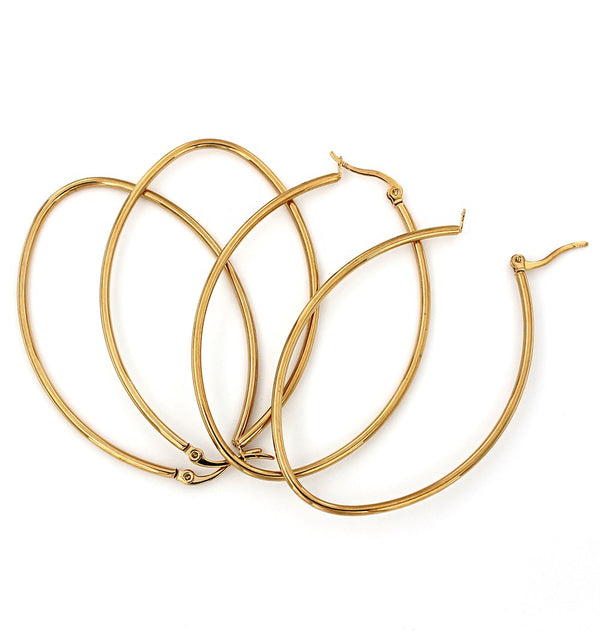 Gold Tone Earrings - Hoop Lever Back Wires - 60mm - 2 Pieces 1 Pair - FD729