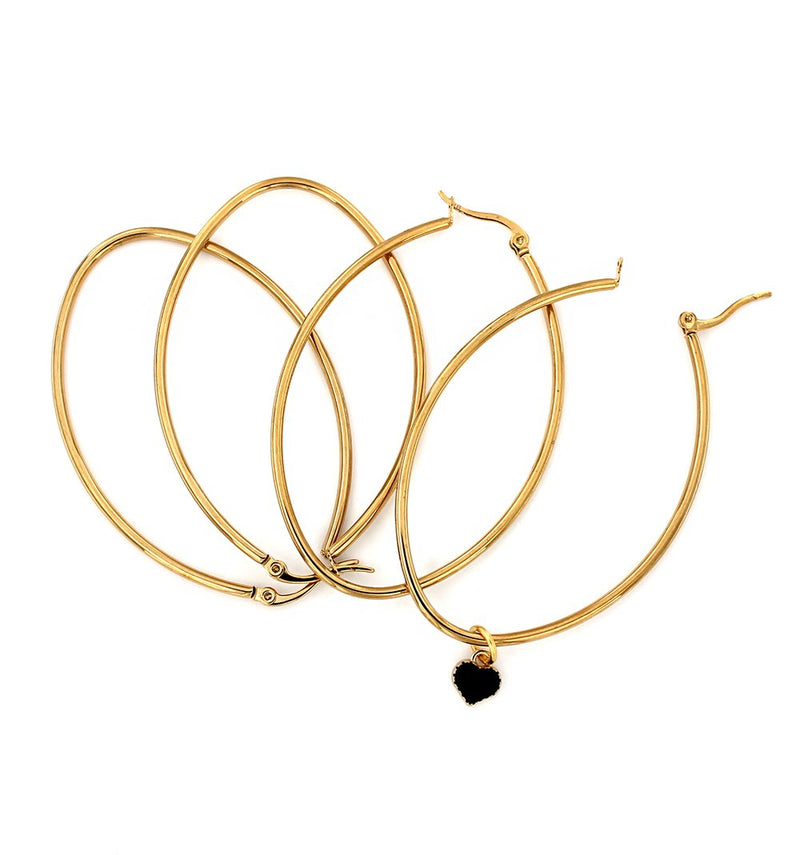 Gold Tone Earrings - Hoop Lever Back Wires - 60mm - 2 Pieces 1 Pair - FD729