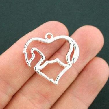 2 Horse Heart Antique Silver Tone Charms 2 Sided - SC5502
