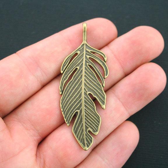 2 Feather Antique Bronze Tone Charms - BC1149