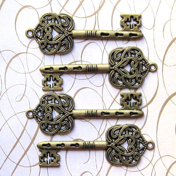 80 Skeleton Key Charms Key Pendants Antiqued Silver Keys Antiqued Bronze  Keys BULK Skeleton Keys Wholesale Keys Assorted Charms