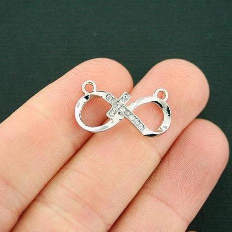 2 Infinity Cross Connector Silver Tone Charms With Inset Rhinestones - SC6622