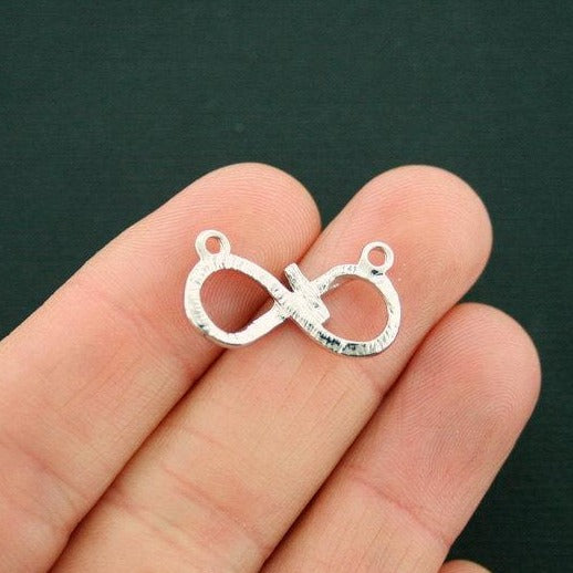 2 Infinity Cross Connector Silver Tone Charms With Inset Rhinestones - SC6622