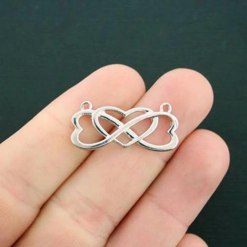 2 Infinity Heart Connector Antique Silver Tone Charms - SC7406