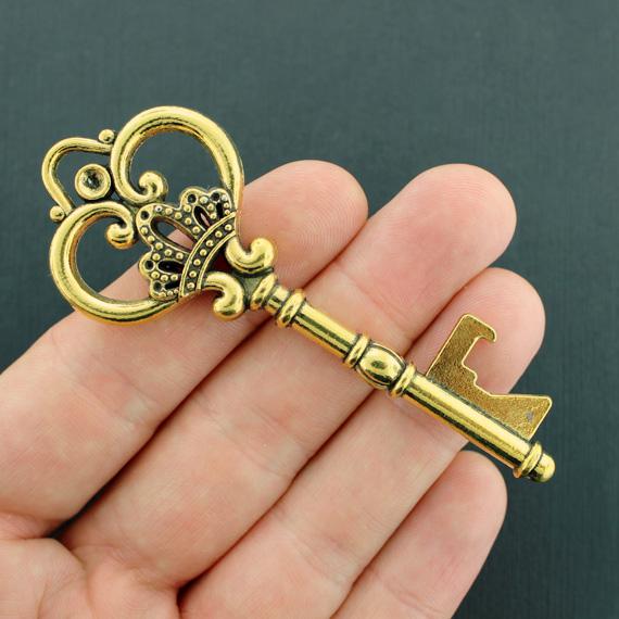 2 Key Antique Gold Tone Charms 2 Sided - GC1316