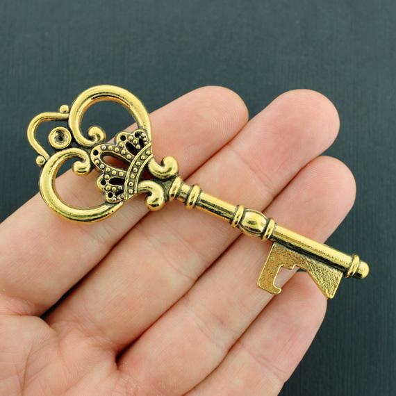 2 Key Antique Gold Tone Charms 2 Sided - GC1316
