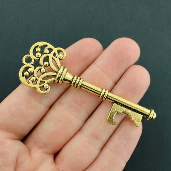 2 Key Antique Gold Tone Charms 2 Sided - GC1315