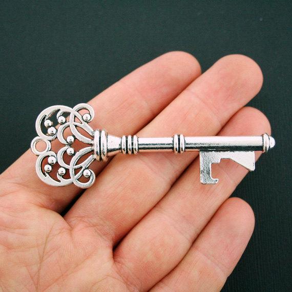 2 Key Antique Silver Tone Charms 2 Sided - SC5675