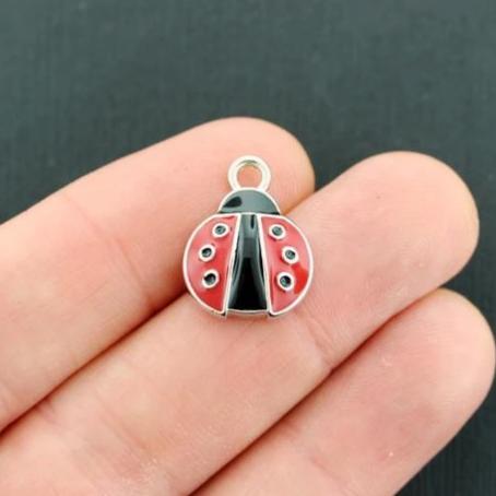 2 Ladybug Silver Tone Enamel Charms - E007