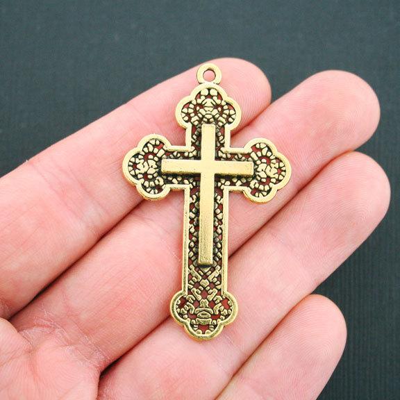 2 Cross Antique Gold Tone Charms - GC691