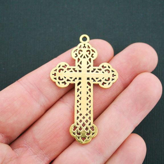 2 Cross Antique Gold Tone Charms - GC691