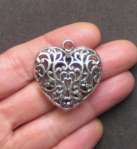 2 Heart Antique Silver Tone Charms 2 Sided - SC1447