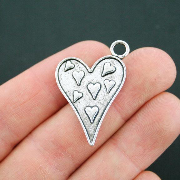 2 Heart Antique Silver Tone Charms - SC3234