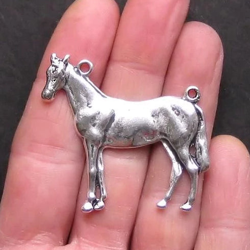 2 Horse Antique Silver Tone Charms - SC841