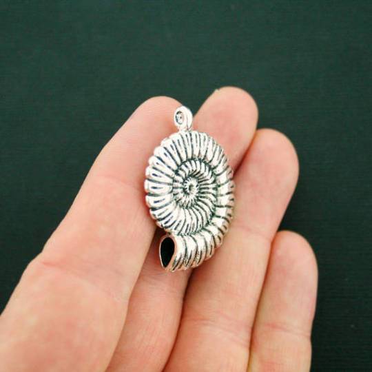 2 Seashell Antique Silver Tone Charms 2 Sided - SC1759