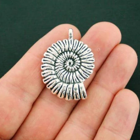 2 Seashell Antique Silver Tone Charms 2 Sided - SC1759