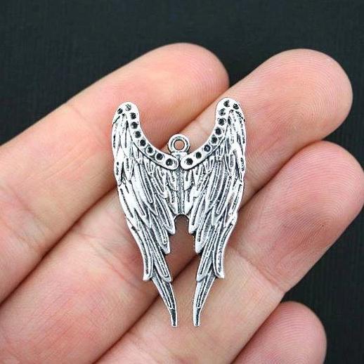 2 Angel Wings Antique Silver Tone Charms - SC3532