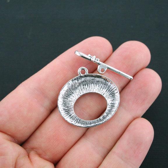 Leaf Silver Tone Toggle Clasps 30mm x 31mm - 2 Sets 4 Pieces - SC3581