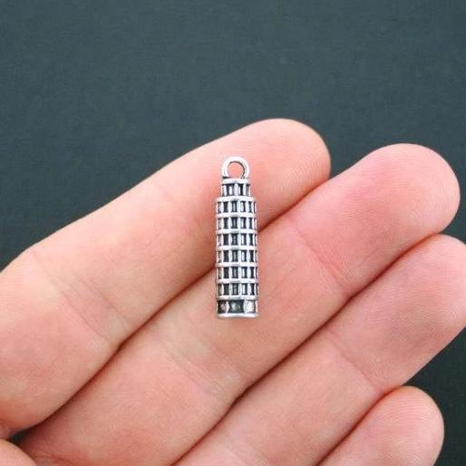 2 Leaning Tower of Pisa Antique Silver Tone Charms 3D - SC3339