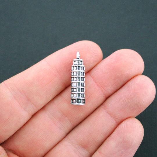 2 Leaning Tower of Pisa Antique Silver Tone Charms 3D - SC3339