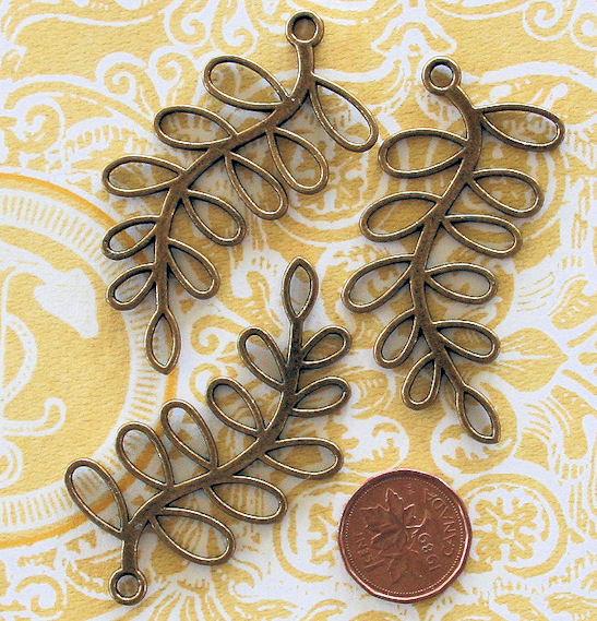 2 Leaves Antique Bronze Tone Charms 2 Sided- BC350