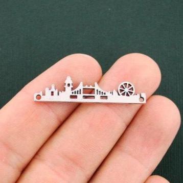 2 London Skyline Connector Antique Silver Tone Charms - SC5685