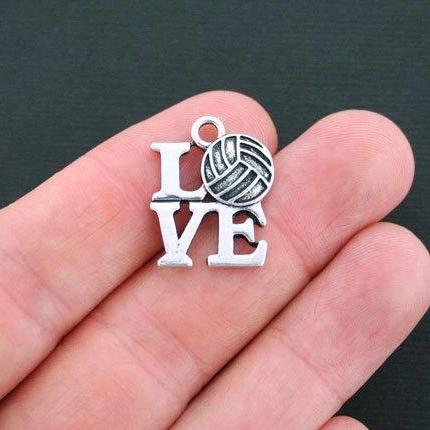 2 Love Volleyball Antique Silver Tone Charms - SC3412