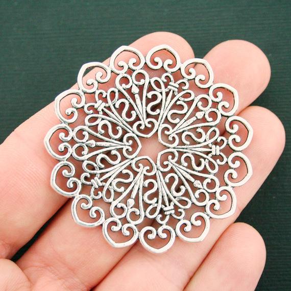 2 breloques de ton argent antique Mandala 2 faces - SC7472