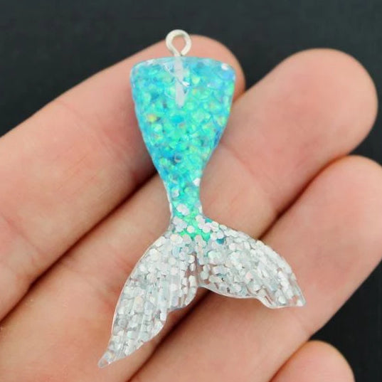 2 Mermaid Tail Resin Charms 2 Sided - K135