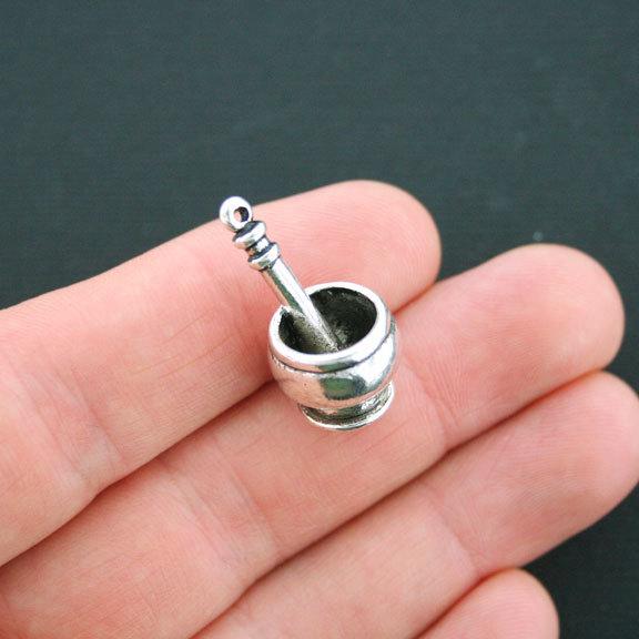 2 Mortar and Pestle Antique Silver Tone Charms 3D - SC1581