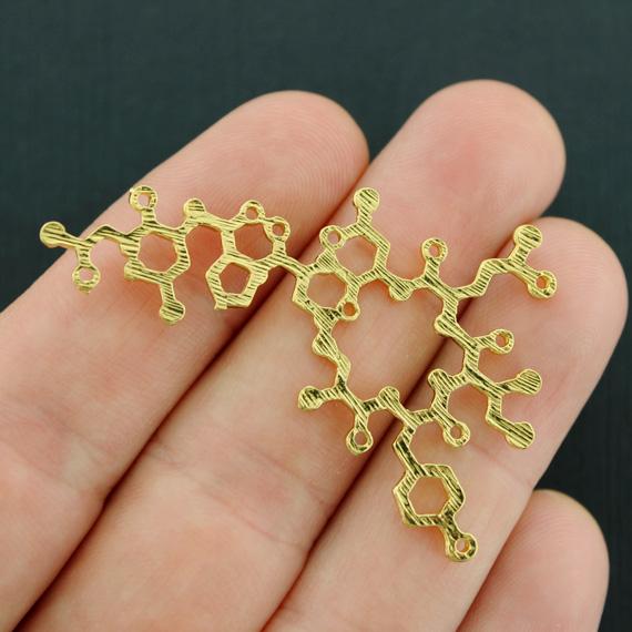 2 Oxytocin Molecule Connector Antique Gold Tone Charms - GC1312