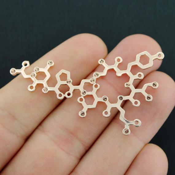 2 Oxytocin Molecule Connector Rose Gold Tone Charms - GC1310