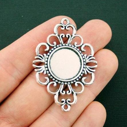 Antique Silver Tone Cabochon Settings - 17mm Tray - 2 Pieces - SC6375