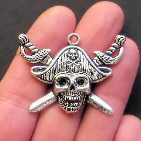 2 Pirate Antique Silver Tone Charms 2 Sided - SC884