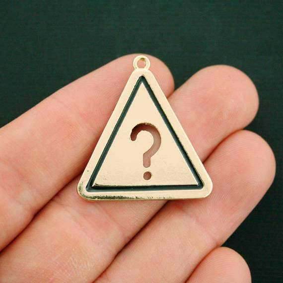 2 Question Mark Triangle Gold Tone Charms - GC078
