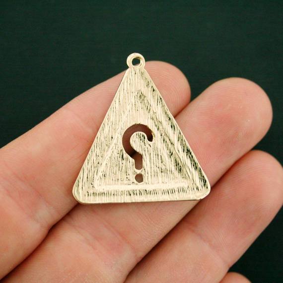 2 Question Mark Triangle Gold Tone Charms - GC078