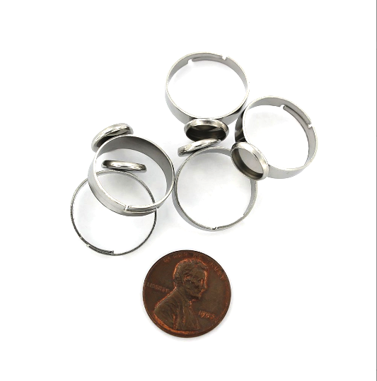 Stainless Steel Adjustable Ring Bases - 16.9mm with 8mm Cabochon Setting - 2 Pieces - FD395