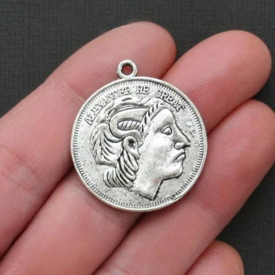 2 Roman Coin Antique Silver Tone Charms 2 Sided - SC1724